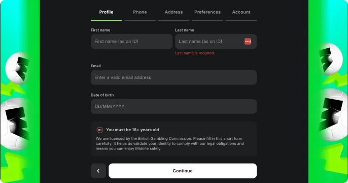 Midnite casino registration